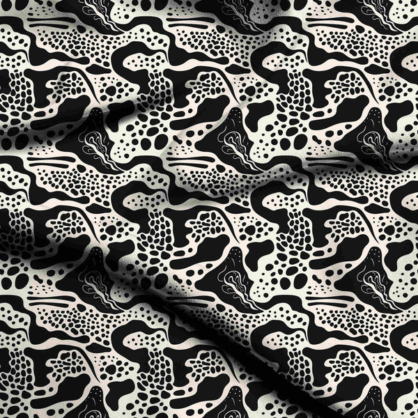 Jet Black Fluid Biomorphic Forms With Dense Print Fabric