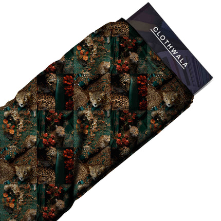 deep forest green animal fabric detail — matte finish digital print closeup