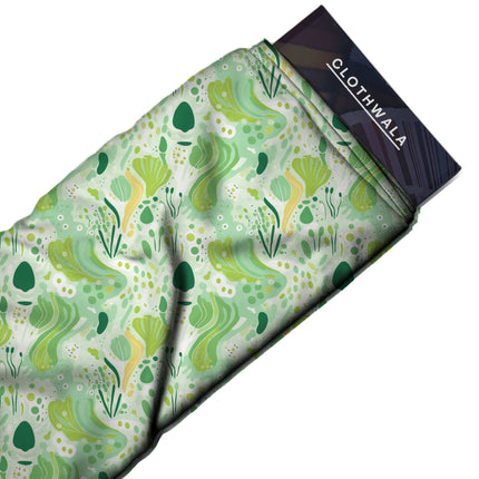 forest green abstract print fabric draped — maxi dress styling