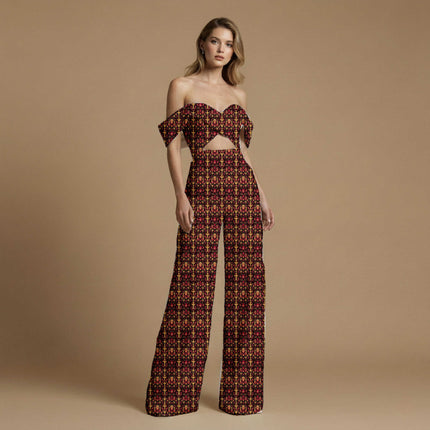 crimson red ethnic fabric detail — matte finish digital print closeup