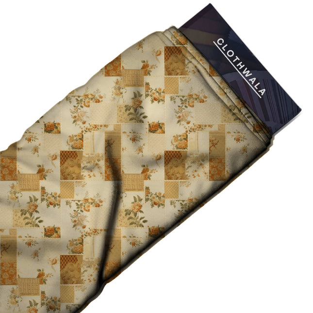 Ivory Cream Floral Digital Print Fabric | Summer Wear | Cottagecore Chic | Art Deco Luxe | Poly Georgette Print - Image 2