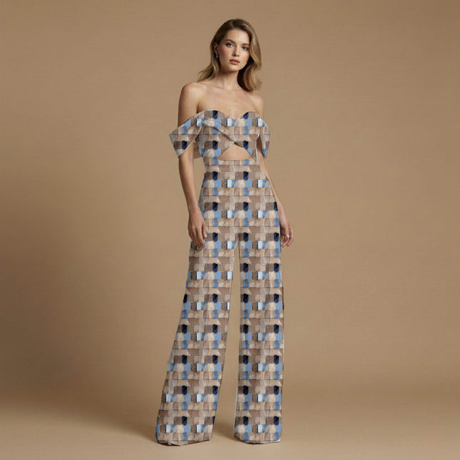 powder blue animal print fabric draped — clutch bag styling