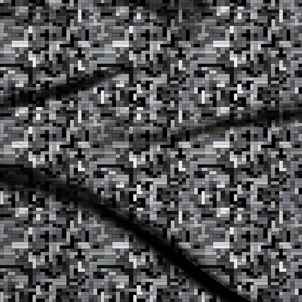 Charcoal Grey Digital Glitch Effect Print Fabric
