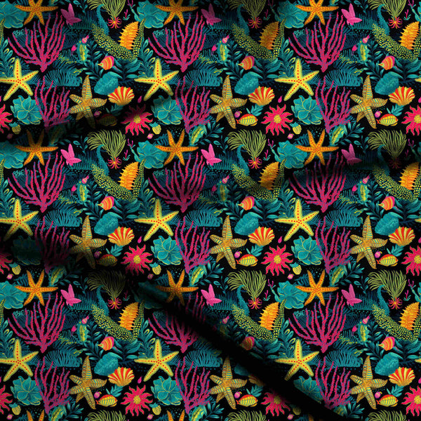 Fuchsia Vibrant underwater garden with coral Maxi Dress Fabric