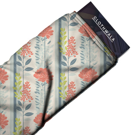 coral pink floral print fabric draped — maxi dress styling