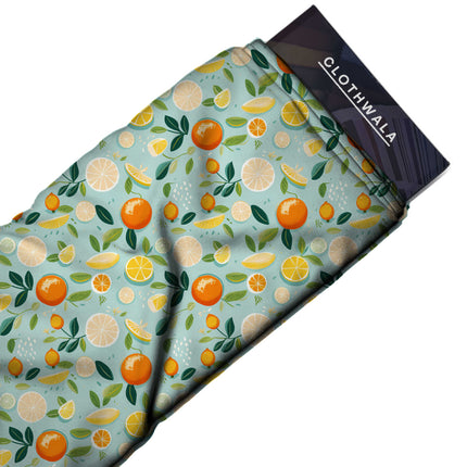 powder blue tropical print fabric draped — summer shirt styling