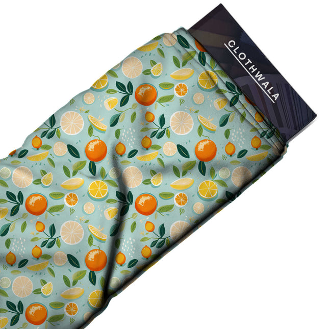 powder blue tropical print fabric draped — summer shirt styling