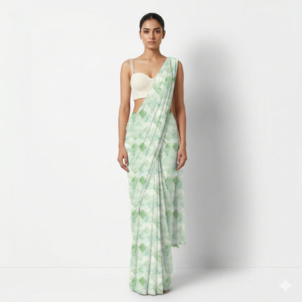 Mint Green Geometric Digital Print Fabric for Scarf | Resort Wear - Image 3