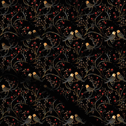 jet black floral digital print fabric texture — medium scale closeup