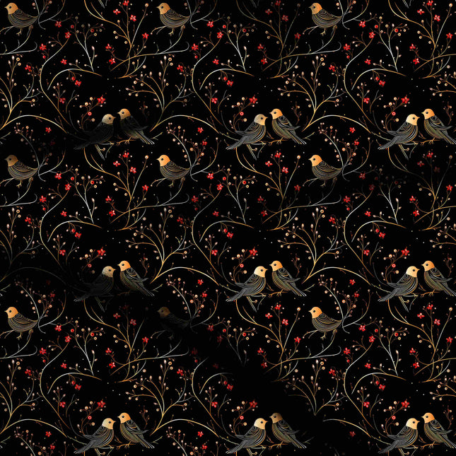 jet black floral digital print fabric texture — medium scale closeup