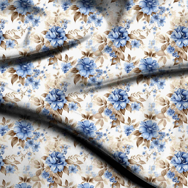 Cornflower Blue Vintage-style painterly blue florals with Kurta Set Fabric