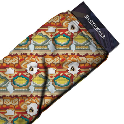 burnt sienna ethnic print fabric draped — lehenga dupatta styling
