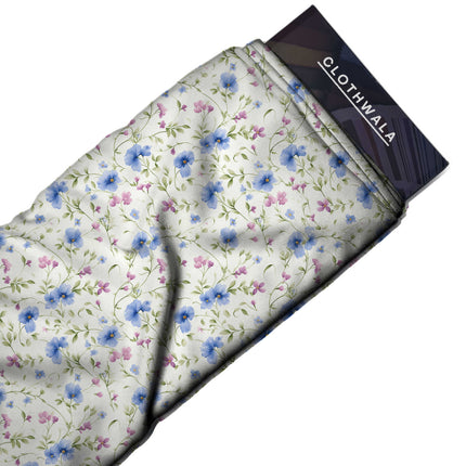 sky blue floral fabric detail — textured finish digital print closeup