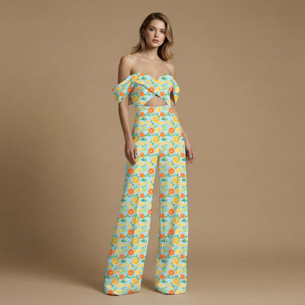 tangerine orange tropical all-over print pattern — medium scale repeat layout