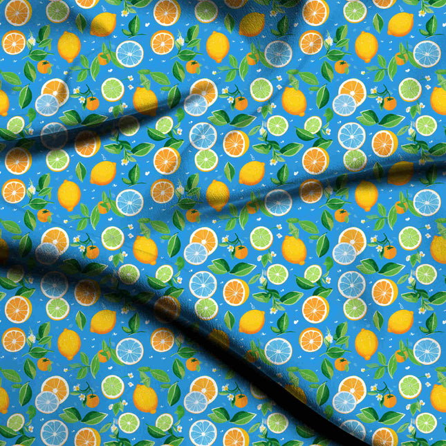 cerulean blue tropical digital print fabric texture — medium scale closeup