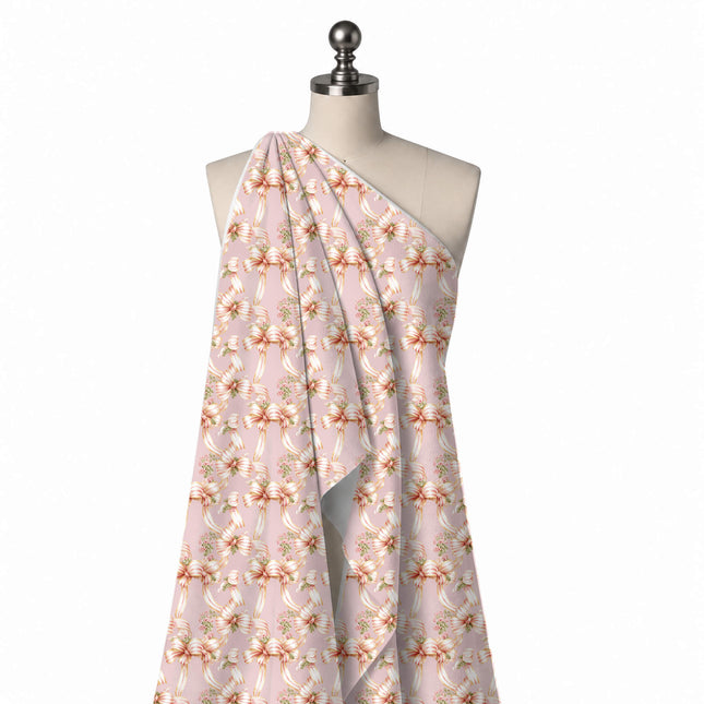 Draped on a mannequin: large-scale layout of painted cream ribbon bows with coral pink and, design Design No_4876, Clothwala