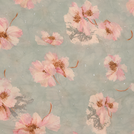 Dusty Sage & Pale Pink Soft Focus Floral Print Fabric — design DS-20, Clothwala