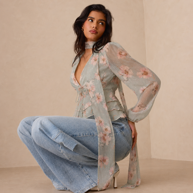 Dusty Sage & Pale Pink Soft Focus Floral Print Fabric — design DS-20, Clothwala
