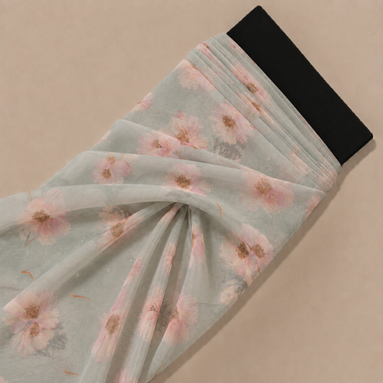 Dusty Sage & Pale Pink Soft Focus Floral Print Fabric — design DS-20, Clothwala
