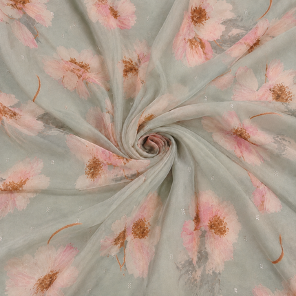 Dusty Sage & Pale Pink Soft Focus Floral Print Fabric — design DS-20, Clothwala