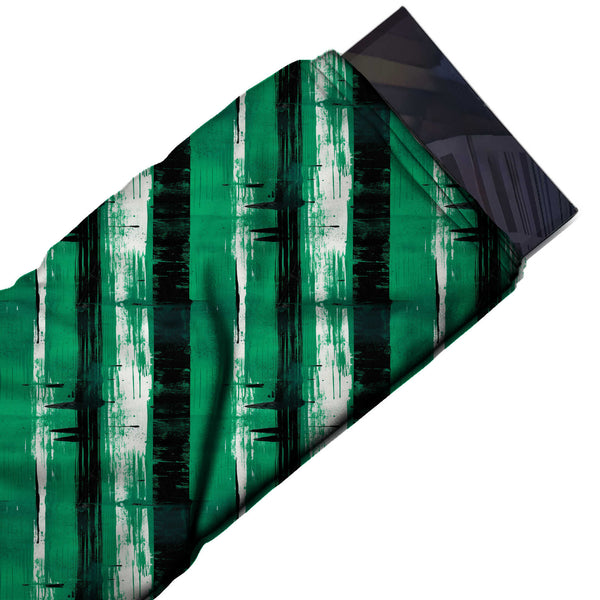 Emerald Green & Black Bold Brush Stripes Printed Spandex Fabric