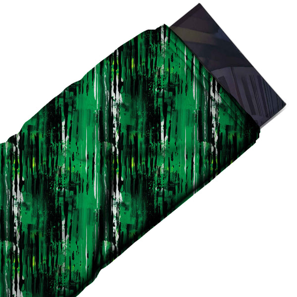 Emerald Green & Black Distressed Brush Streaks Printed Spandex Fabric