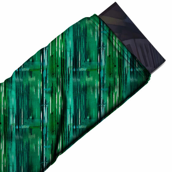Emerald Green & Dark Teal Watercolour Streak Stripes Printed Spandex Fabric