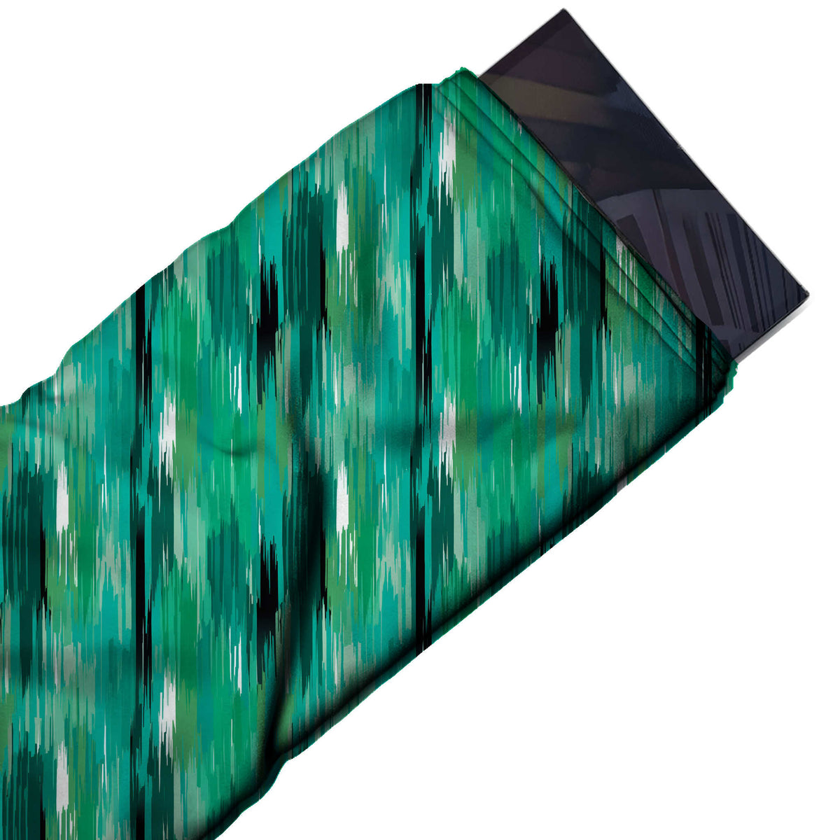 Flat fabric swatch: vertical ikat-look layout of feathered, design Design No_3955, Clothwala