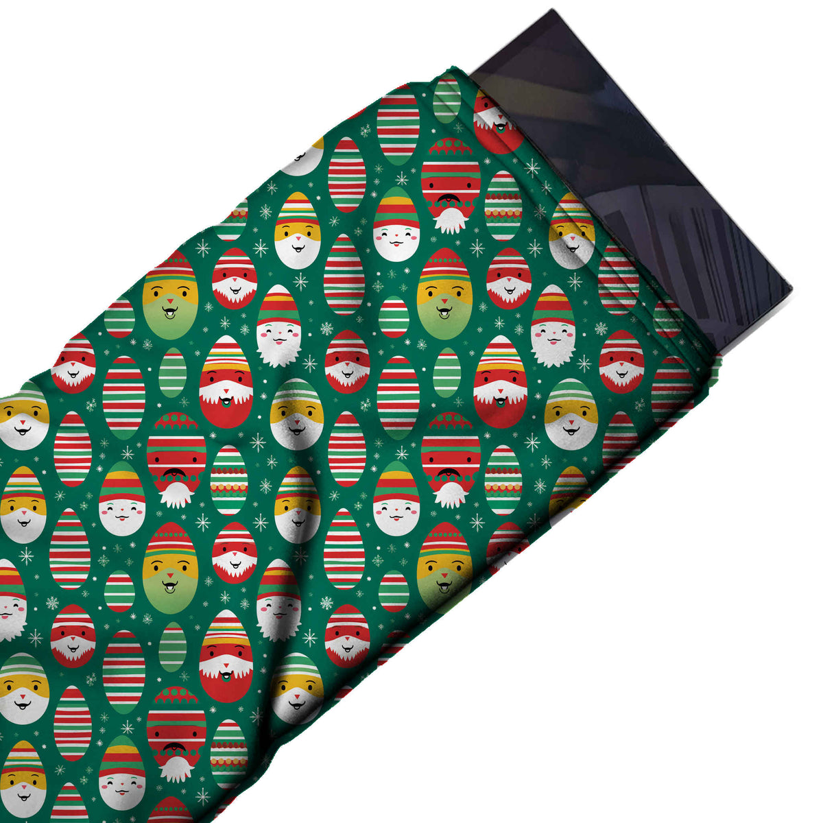Flat fabric swatch: regular all-over layout of small egg-shaped cartoon faces with beards, design Design No_4523, Clothwala