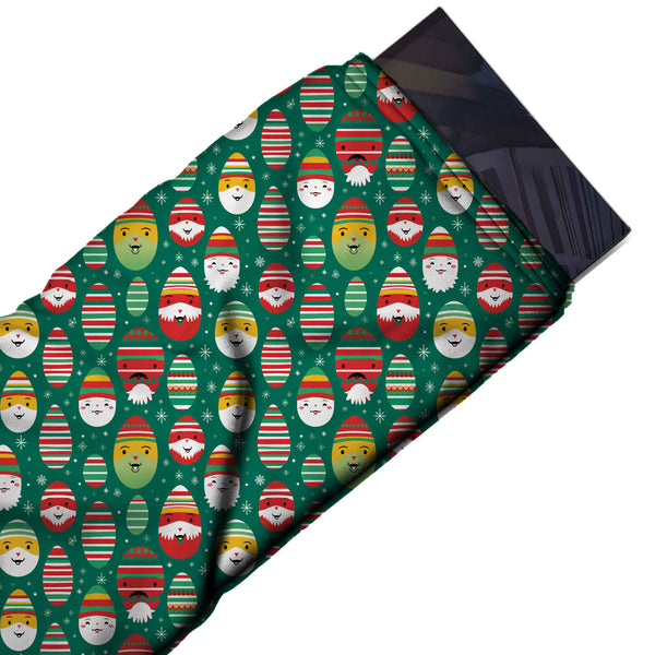 Green & Red Egg Santa Faces Printed Pure Natural Crepe Fabric