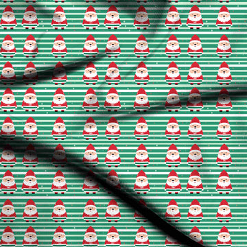 Green & Red Santa Gnome Rows Printed Pure Natural Crepe Fabric