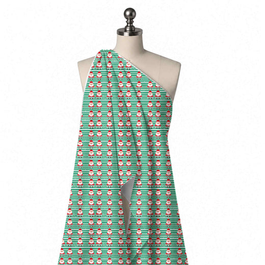 Green & Red Santa Gnome Rows Printed Pure Natural Crepe Fabric