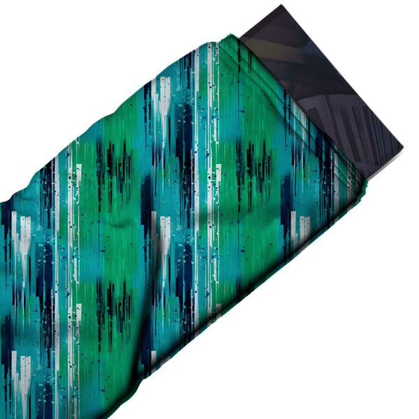 Green & Teal Dripping Paint Stripes Printed Spandex Fabric