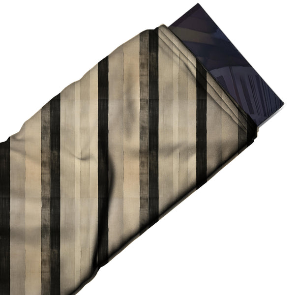 Greige & Black Wide Wash Bands Printed Spandex Fabric