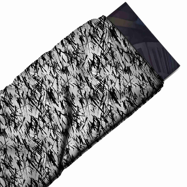 Grey & Black Dense Slash Texture Printed Spandex Fabric