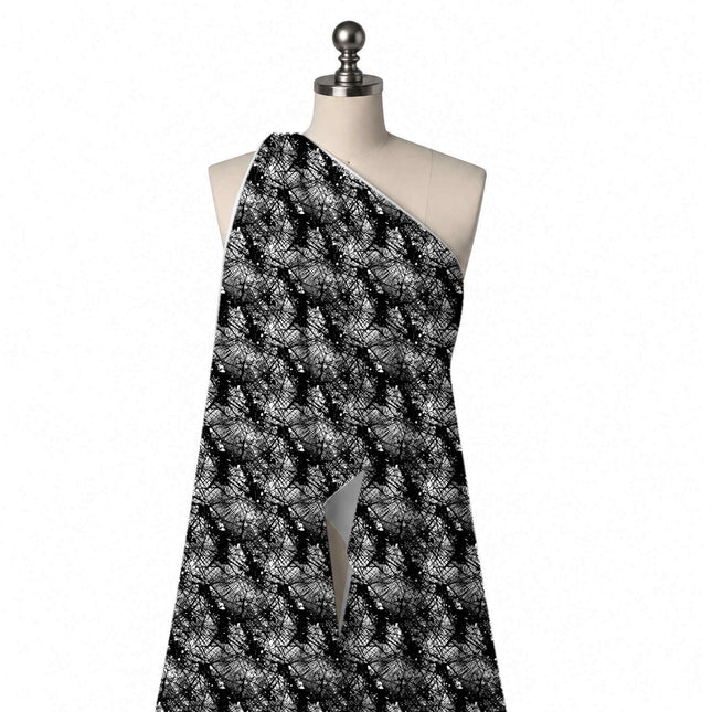 Draped on a mannequin: dense dark all-over texture of tangled black crossed lines and, design Design No_4000, Clothwala
