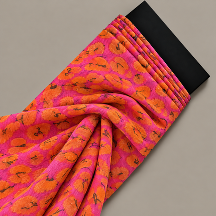 Hot Pink & Orange Abstract Animal Spots Print Fabric — design 10748G0-SBGP/DS-585, Clothwala