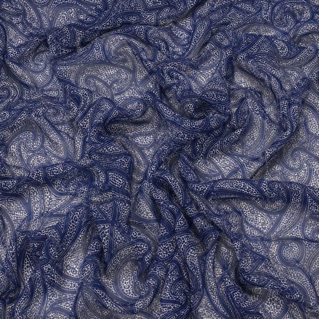 Indigo Blue & Light Grey Solid Poly Chiffon Fabric — design 359AC-S/DS-490, Clothwala