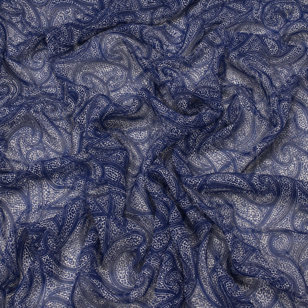 Indigo Blue & Light Grey Solid Poly Chiffon Fabric