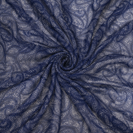 Indigo Blue & Light Grey Solid Poly Chiffon Fabric — design 359AC-S/DS-490, Clothwala