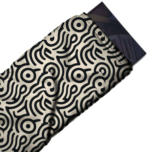 Ivory & Black Bold Line Labyrinth Printed Moss Crepe Fabric