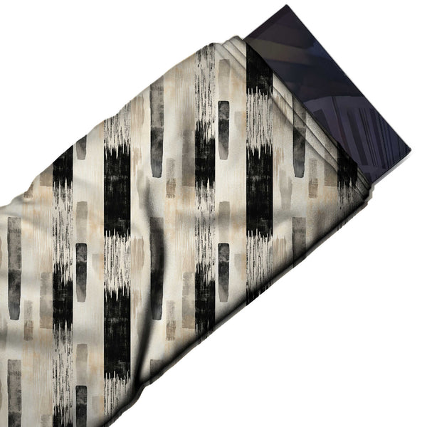 Ivory & Black Dry Brush Blocks Printed Spandex Fabric