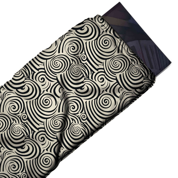Ivory & Black Overlapping Spiral Swirls Printed Moss Crepe Fabric