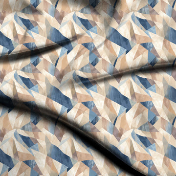 Ivory & Denim Blue Soft Washed Facets Printed Moss Crepe Fabric