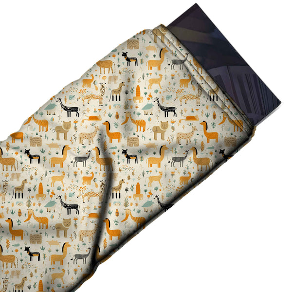 Ivory & Orange Doodle Horses & Bears Printed Moss Crepe Fabric