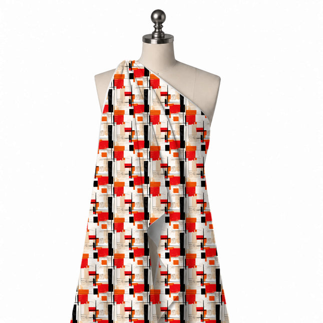Draped on a mannequin: large-scale all-over colour-block layout of overlapping red and, design Design No_4053, Clothwala