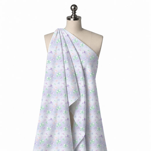 Lavender & Mint Green Bows On Ombre Bands Printed Pure Natural Crepe Fabric