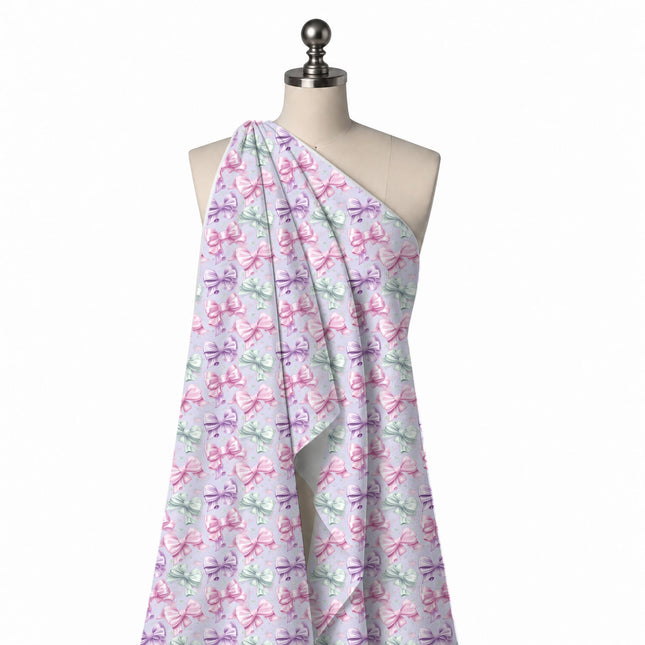 Draped on a mannequin: close-set all-over print of medium to large high-gloss satin-look, design Design No_4419, Clothwala