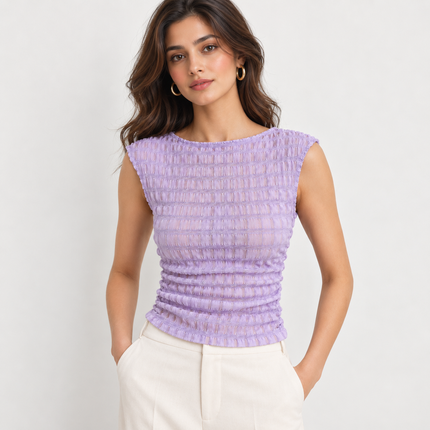 Lavender Solid Lycra Dobby Check Pattern Fabric — design 674SL2-PBSRSM/DS-601, Clothwala