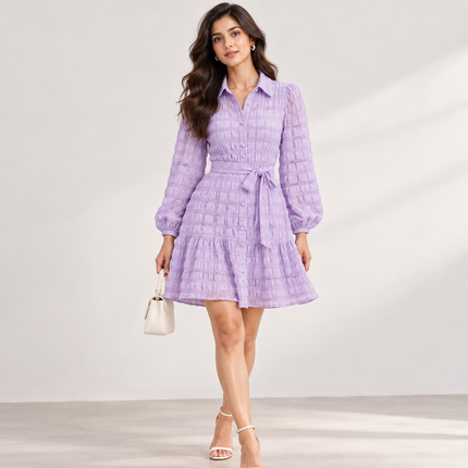 Lavender Solid Lycra Dobby Check Pattern Fabric — design 674SL2-PBSRSM/DS-601, Clothwala
